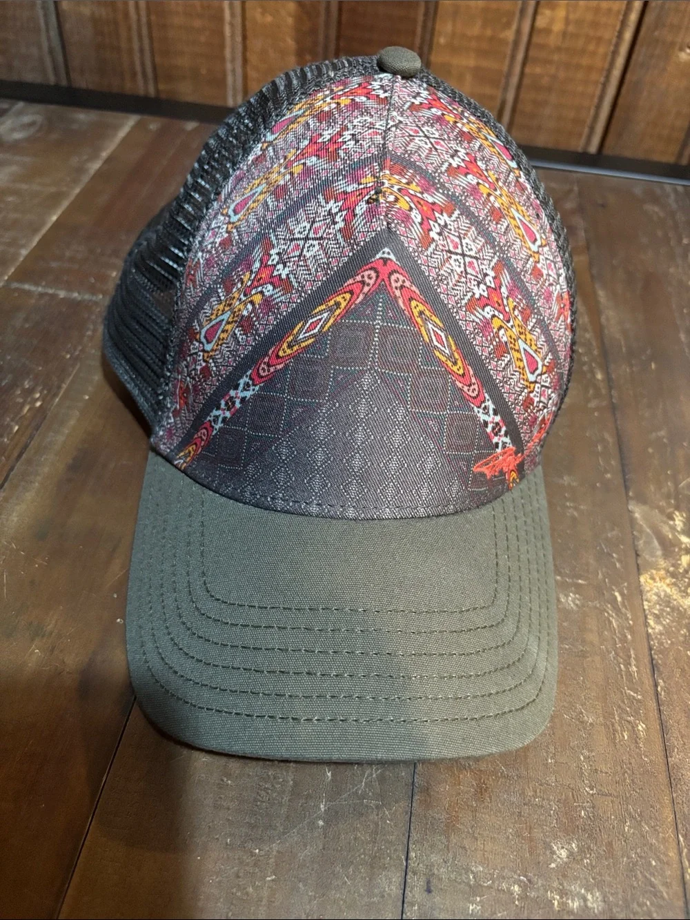PRANA Olive and Red Patterned Mesh Baseball Cap